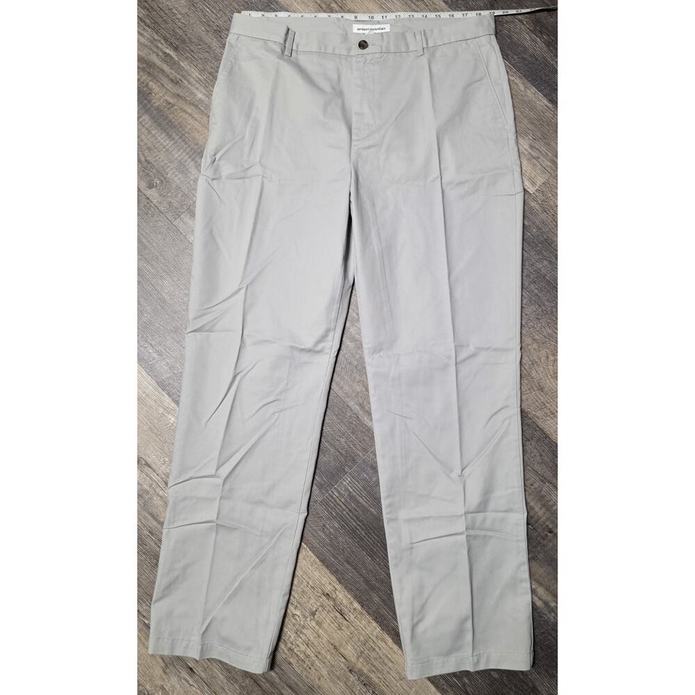 Amazon Essentials Mens Pants 38x34 Light Gray Chino Flat Front Straight Leg